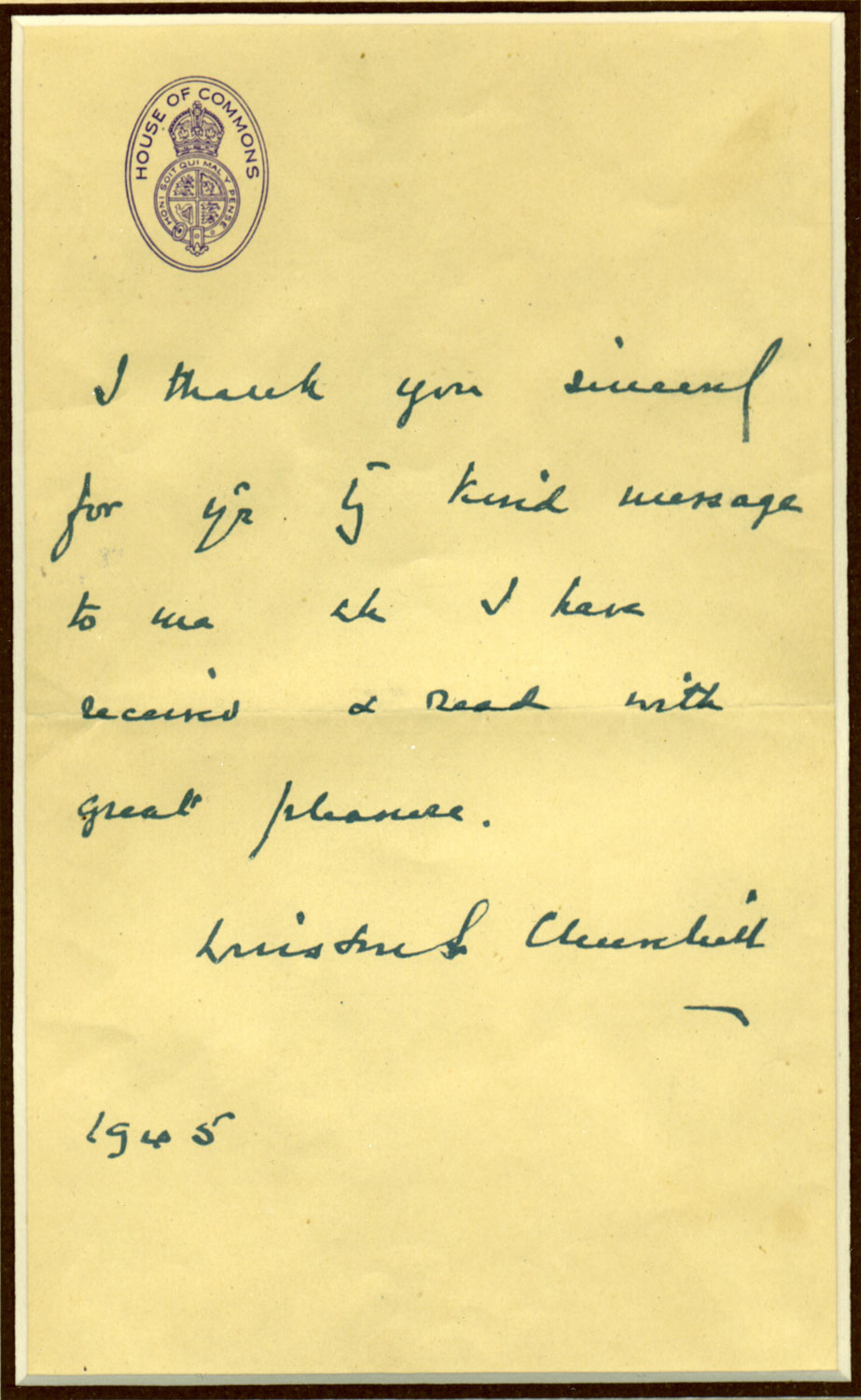 Winston Churchill Note and Signature